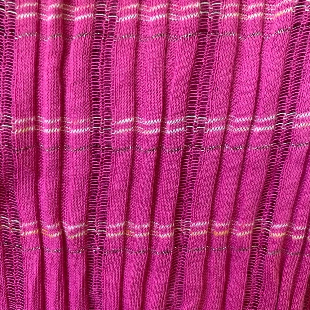 FREE PEOPLE Women’s Bright Pink White Gold Stripe Ribbed Long Sleeve Cowl Neck